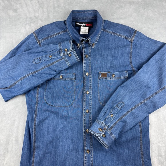 Wrangler Western Cowboy Biggs Workwear Mens Long Sleeve‎ Denim Shirt Size LT - Picture 3 of 16